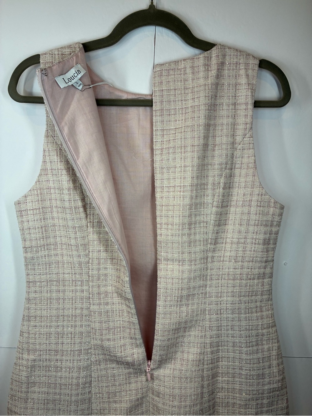 NWT Loucia Pink Textured Tweed Inspired Shift Dress Sleeveless Size Large - Picture 8 of 9